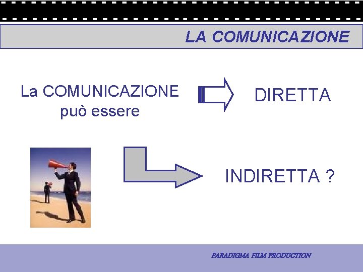 LA COMUNICAZIONE La COMUNICAZIONE può essere DIRETTA INDIRETTA ? 2 - La comunicazione PARADIGMA