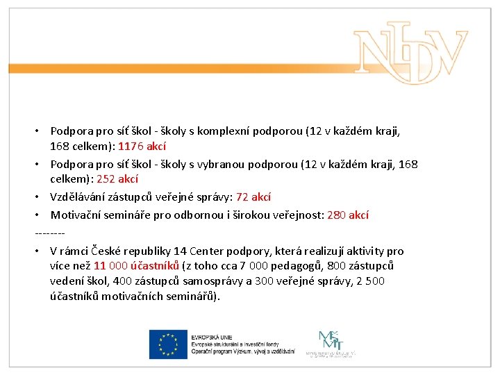  • Podpora pro síť škol - školy s komplexní podporou (12 v každém