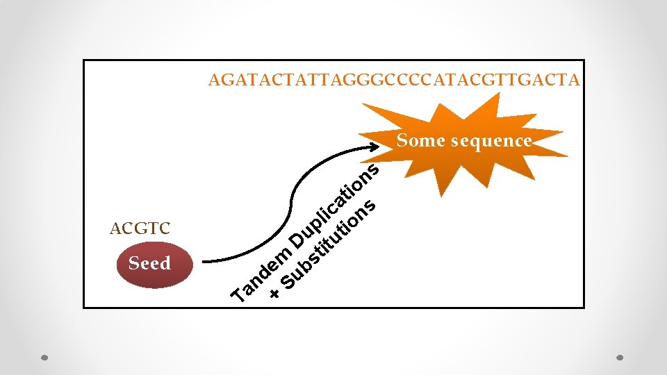 AGATACTATTAGGGCCCCATACGTTGACTA Some sequence ACGTC Seed s n io t a s c i on