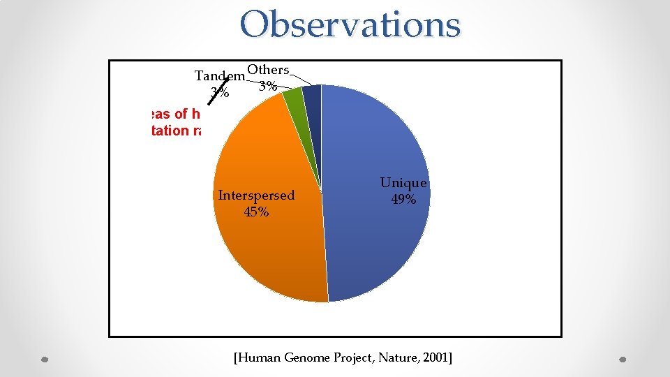  Observations Tandem Others 3% 3% Areas of high mutation rates Interspersed 45% Unique