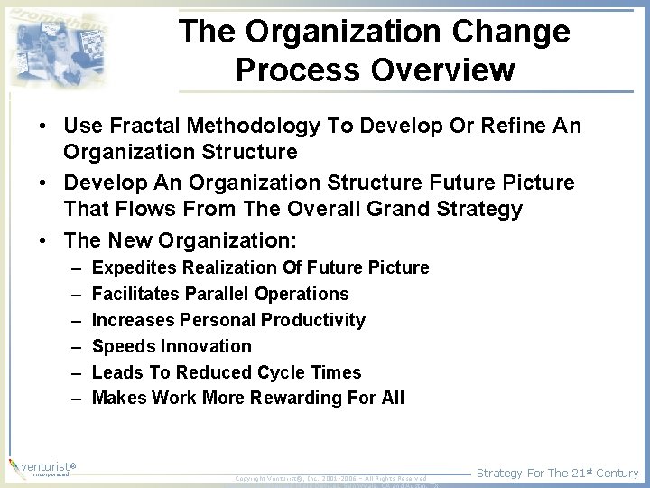 The Organization Change Process Overview • Use Fractal Methodology To Develop Or Refine An