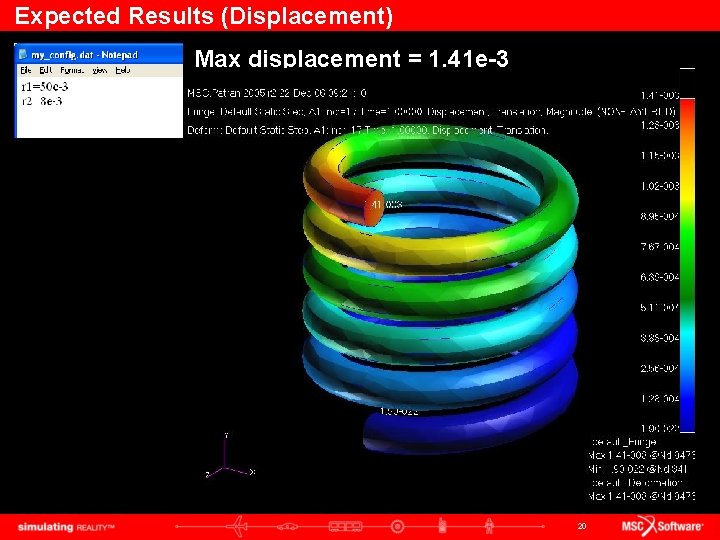 Expected Results (Displacement) Max displacement = 1. 41 e-3 20 