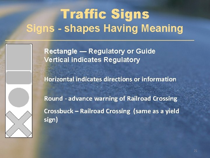 Traffic Signs - shapes Having Meaning Rectangle — Regulatory or Guide Vertical indicates Regulatory