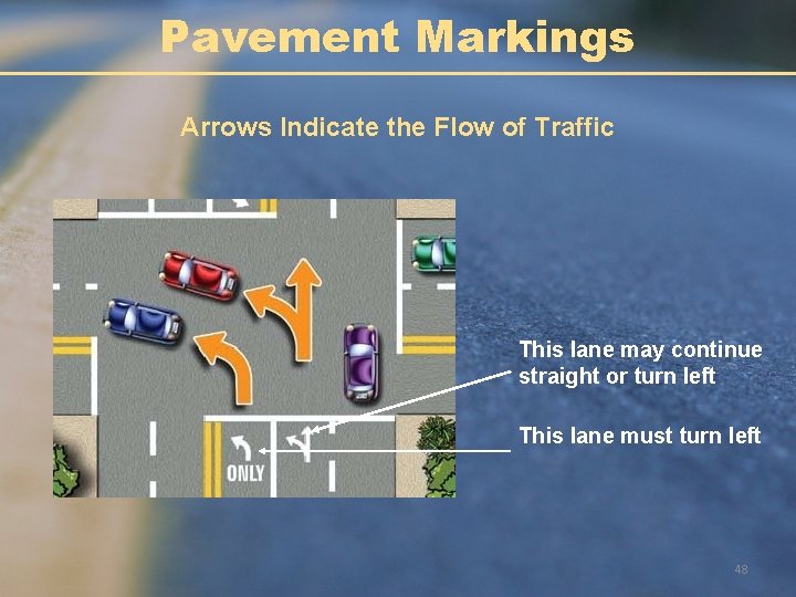 Pavement Markings Arrows Indicate the Flow of Traffic This lane may continue straight or