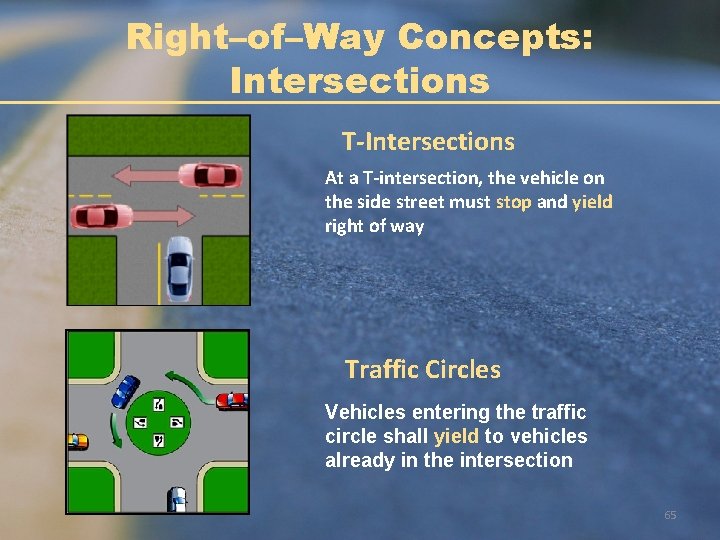 Right–of–Way Concepts: Intersections T-Intersections At a T-intersection, the vehicle on the side street must