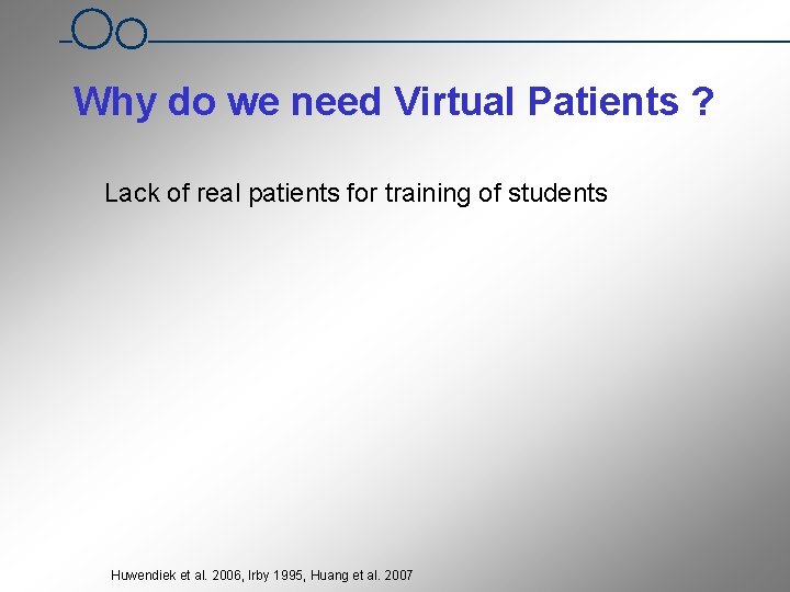 Why do we need Virtual Patients ? Lack of real patients for training of