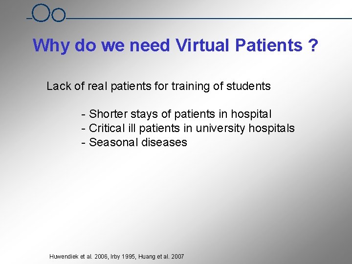 Why do we need Virtual Patients ? Lack of real patients for training of