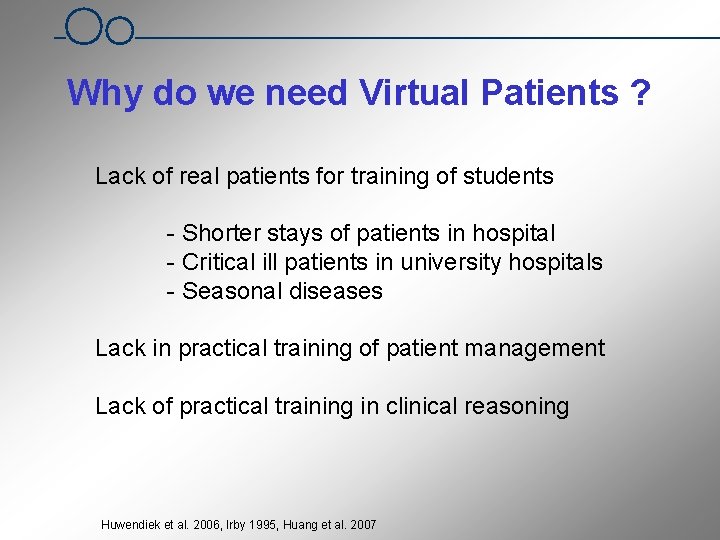 Why do we need Virtual Patients ? Lack of real patients for training of