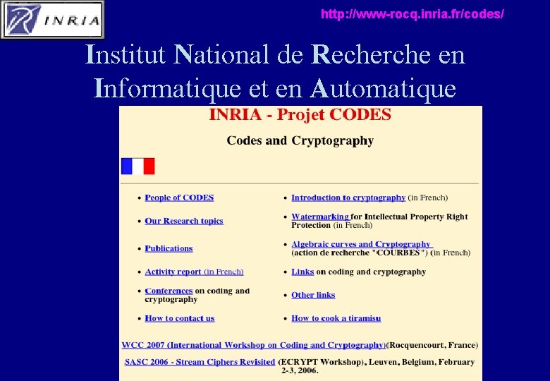 http: //www-rocq. inria. fr/codes/ Institut National de Recherche en Informatique et en Automatique 