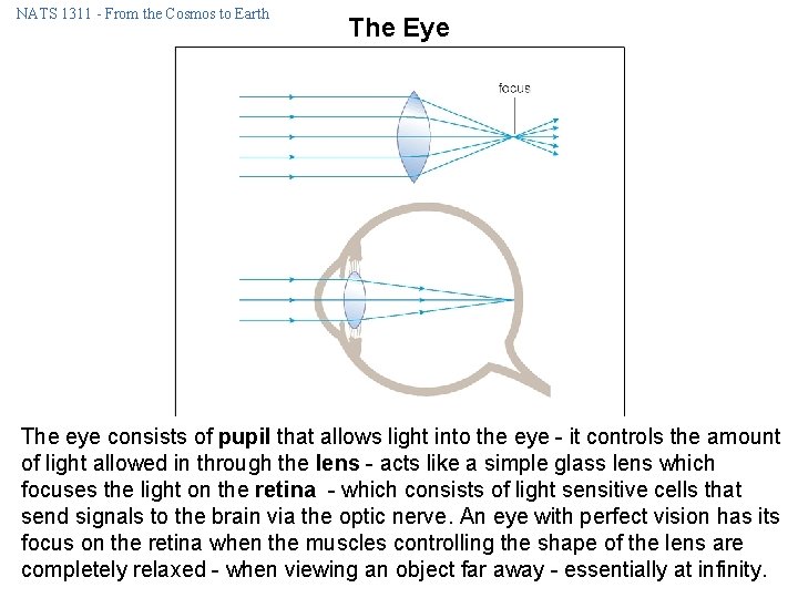 NATS 1311 - From the Cosmos to Earth The Eye The eye consists of NATS 1311 - From the Cosmos to Earth The Eye The eye consists of