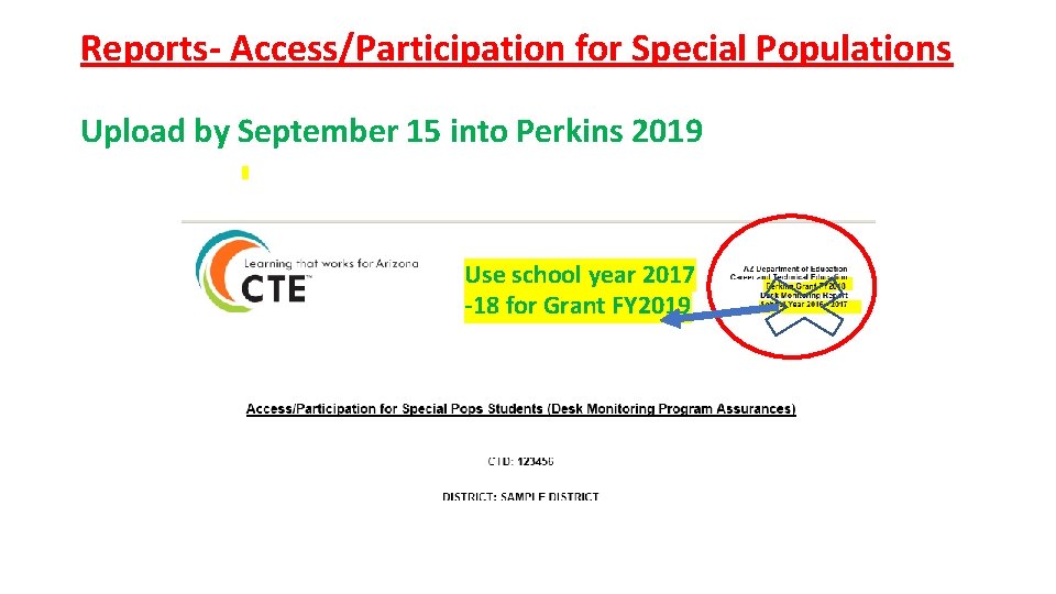 Reports- Access/Participation for Special Populations Upload by September 15 into Perkins 2019 Use school