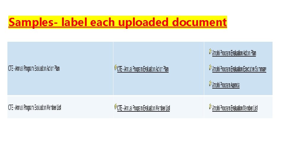Samples- label each uploaded document 