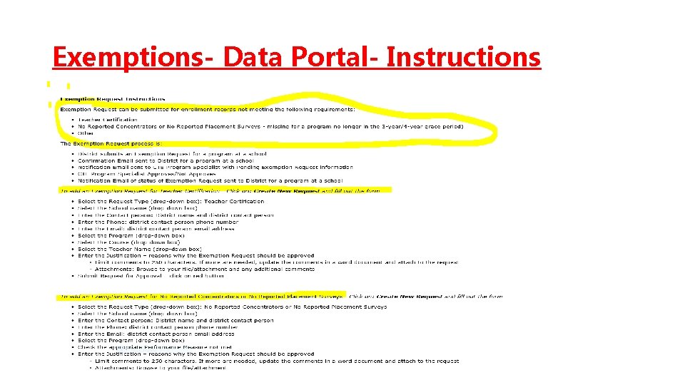 Exemptions- Data Portal- Instructions 