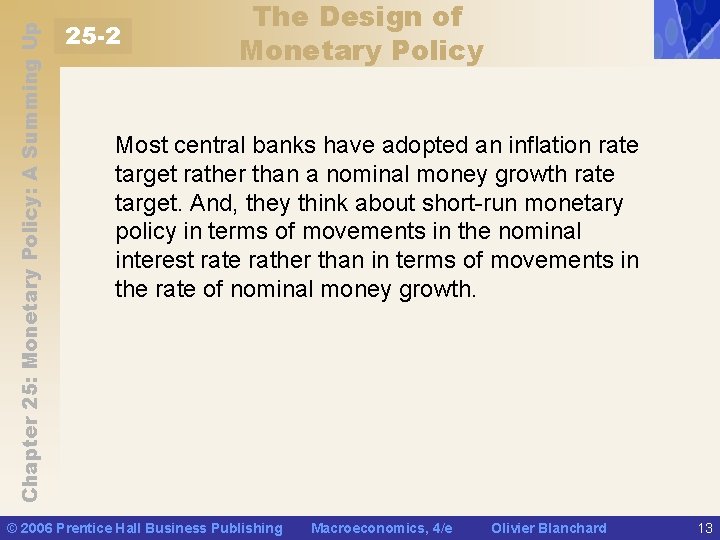 Chapter 25: Monetary Policy: A Summing Up 25 -2 The Design of Monetary Policy