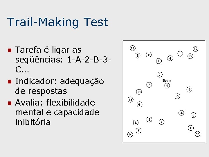 Trail-Making Test n n n Tarefa é ligar as seqüências: 1 -A-2 -B-3 C.