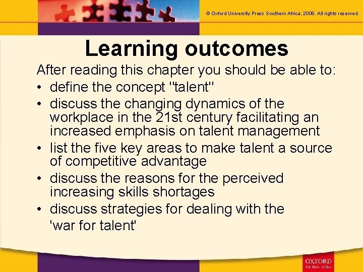 © Oxford University Press Southern Africa, 2008. All rights reserved. Learning outcomes After reading