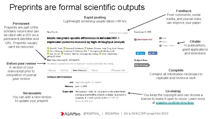 Preprints are formal scientific outputs Permanent Preprints are part of the scholarly record and