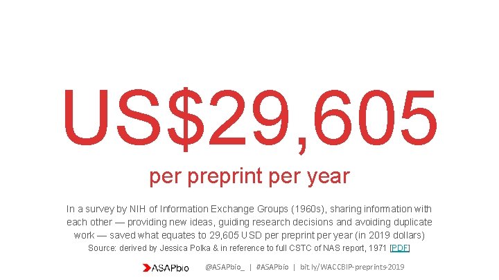 US$29, 605 per preprint per year In a survey by NIH of Information Exchange
