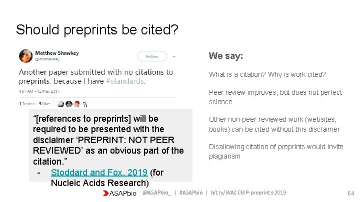 Should preprints be cited? We say: What is a citation? Why is work cited?