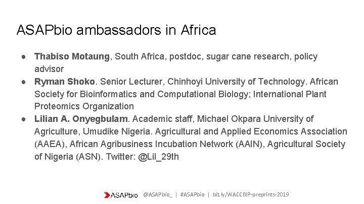 ASAPbio ambassadors in Africa ● Thabiso Motaung, South Africa, postdoc, sugar cane research, policy