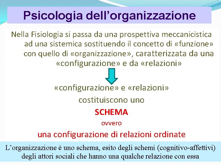 Psicologia dell’organizzazione Nella Fisiologia si passa da una prospettiva meccanicistica ad una sistemica sostituendo Psicologia dell’organizzazione Nella Fisiologia si passa da una prospettiva meccanicistica ad una sistemica sostituendo