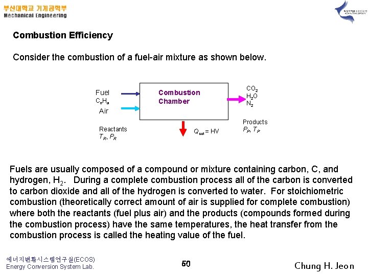 Combustion Efficiency Consider the combustion of a fuel-air mixture as shown below. Fuel Cn.