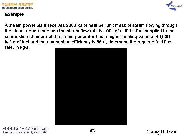 Example A steam power plant receives 2000 k. J of heat per unit mass