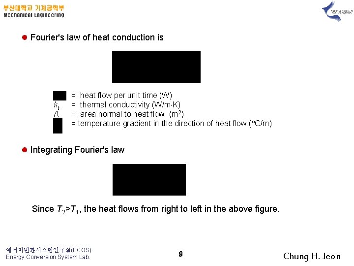 l Fourier's law of heat conduction is kt A = heat flow per unit
