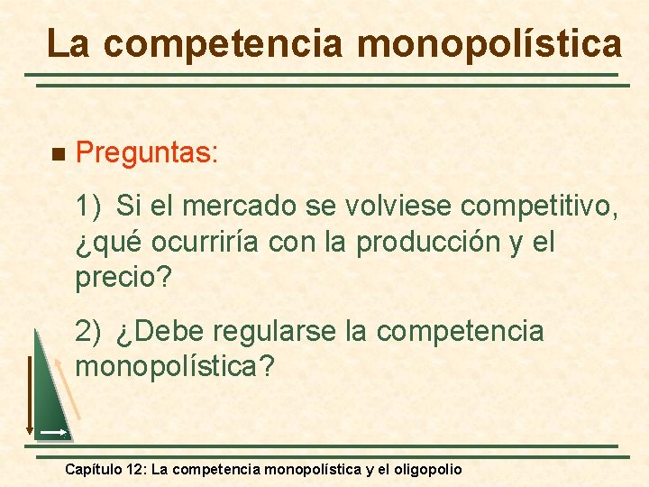 La competencia monopolística n Preguntas: 1) Si el mercado se volviese competitivo, ¿qué ocurriría