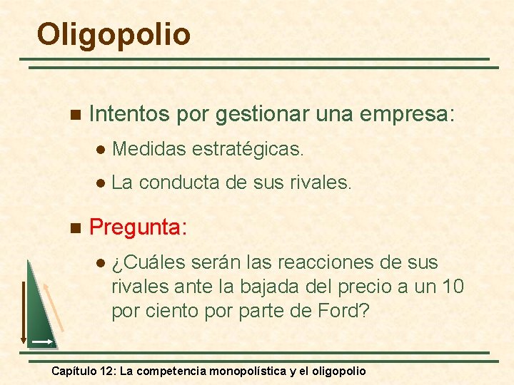 Oligopolio n n Intentos por gestionar una empresa: l Medidas estratégicas. l La conducta