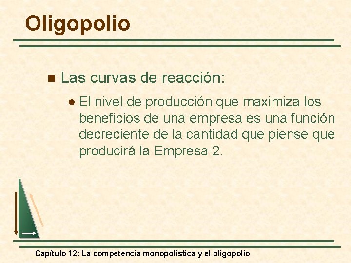 Oligopolio n Las curvas de reacción: l El nivel de producción que maximiza los