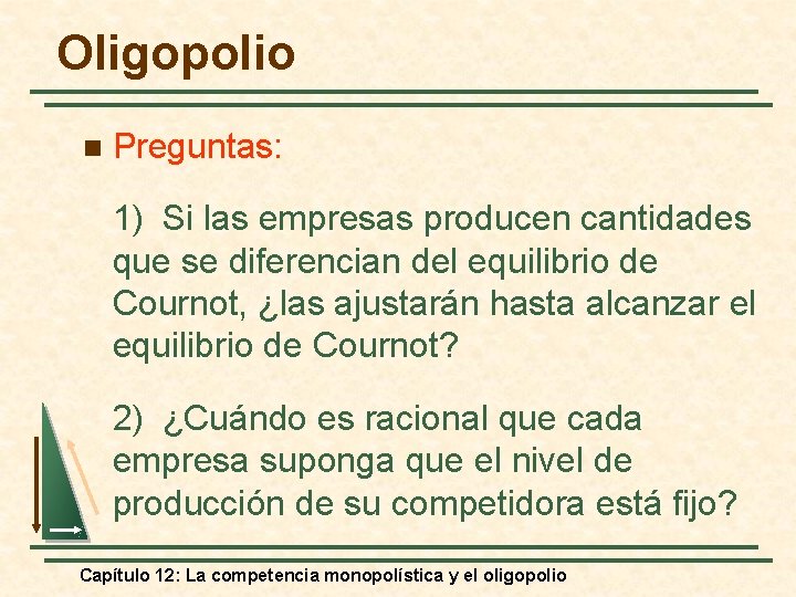 Oligopolio n Preguntas: 1) Si las empresas producen cantidades que se diferencian del equilibrio