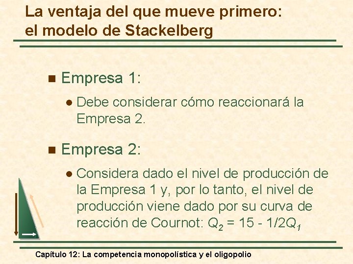 La ventaja del que mueve primero: el modelo de Stackelberg n Empresa 1: l