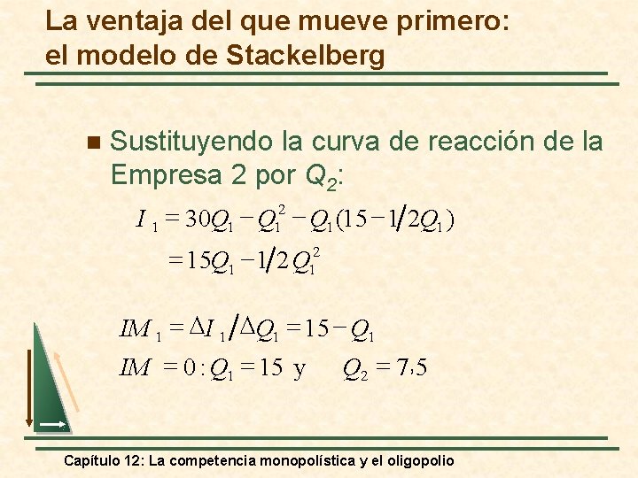 La ventaja del que mueve primero: el modelo de Stackelberg n Sustituyendo la curva