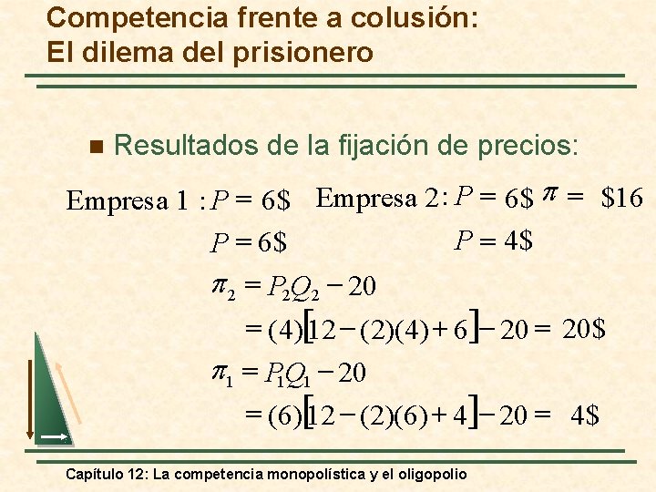 Competencia frente a colusión: El dilema del prisionero n Resultados de la fijación de