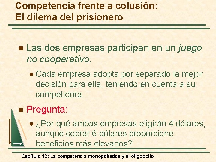 Competencia frente a colusión: El dilema del prisionero n Las dos empresas participan en