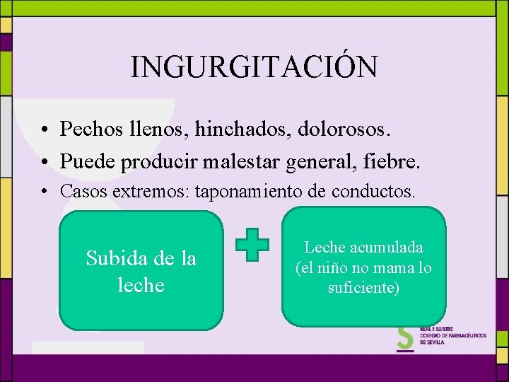 INGURGITACIÓN • Pechos llenos, hinchados, dolorosos. • Puede producir malestar general, fiebre. • Casos