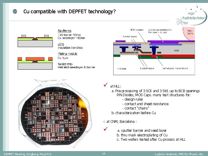 Cu compatible with DEPFET technology? ü at HLL: a. Pre-processing of 3 SOI and Cu compatible with DEPFET technology? ü at HLL: a. Pre-processing of 3 SOI and