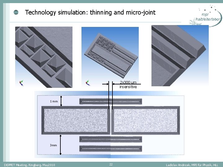 Technology simulation: thinning and micro-joint 2 x 300 µm insensitive 1 mm 3 mm Technology simulation: thinning and micro-joint 2 x 300 µm insensitive 1 mm 3 mm