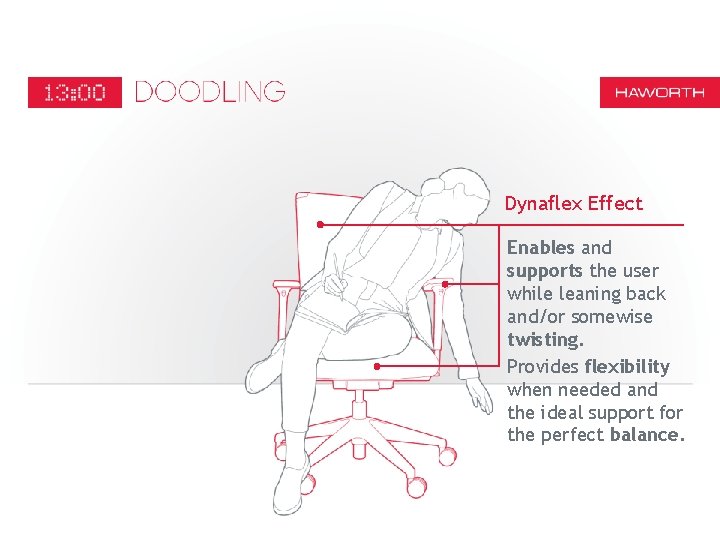 Dynaflex Effect Enables and supports the user while leaning back and/or somewise twisting. Provides