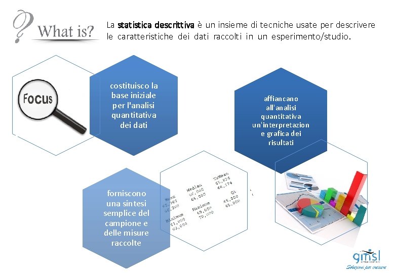 La statistica descrittiva è un insieme di tecniche usate per descrivere le caratteristiche dei