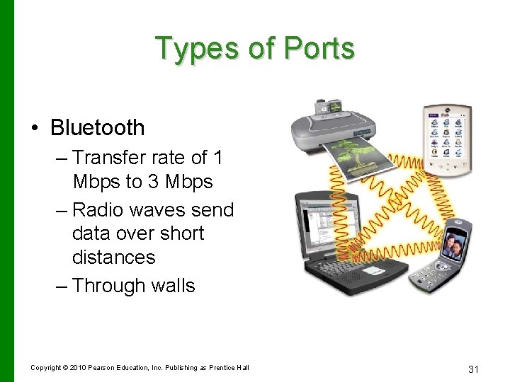 Types of Ports • Bluetooth – Transfer rate of 1 Mbps to 3 Mbps