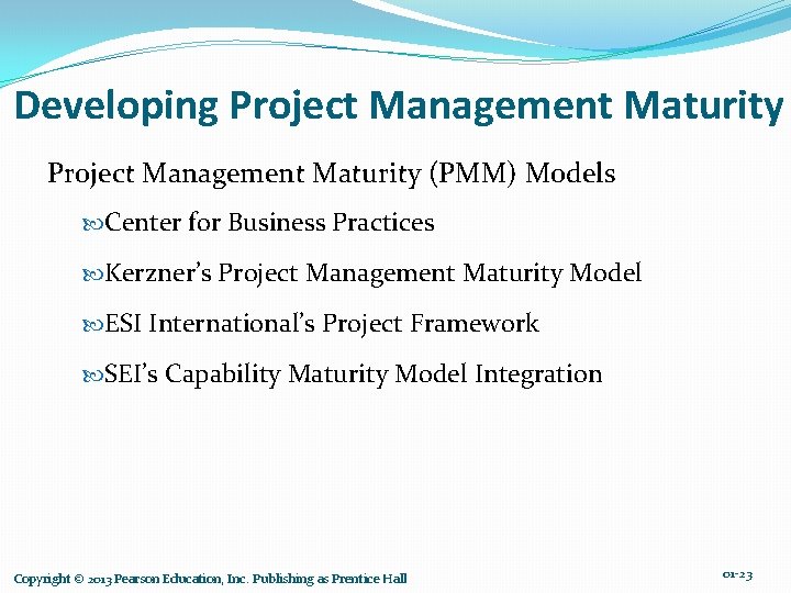 Developing Project Management Maturity (PMM) Models Center for Business Practices Kerzner’s Project Management Maturity