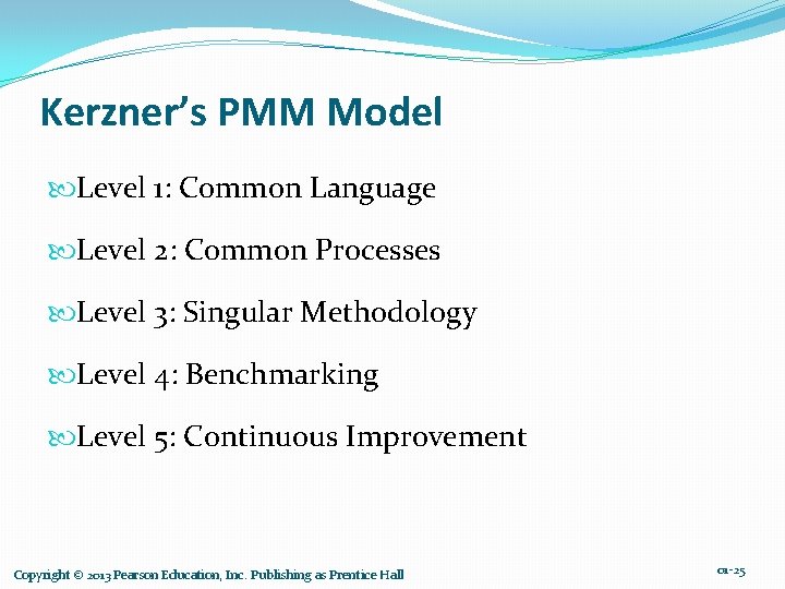 Kerzner’s PMM Model Level 1: Common Language Level 2: Common Processes Level 3: Singular