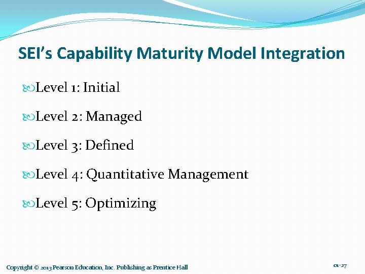 SEI’s Capability Maturity Model Integration Level 1: Initial Level 2: Managed Level 3: Defined