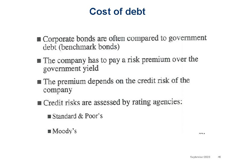 Cost of debt September 2020 45 