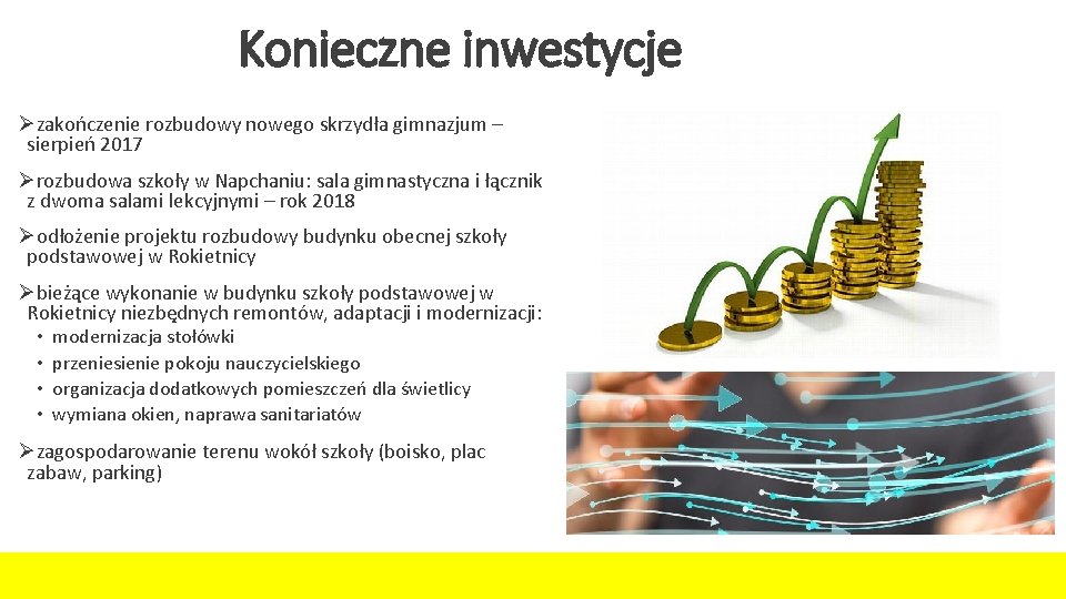 Konieczne inwestycje Øzakończenie rozbudowy nowego skrzydła gimnazjum – sierpień 2017 Ørozbudowa szkoły w Napchaniu: Konieczne inwestycje Øzakończenie rozbudowy nowego skrzydła gimnazjum – sierpień 2017 Ørozbudowa szkoły w Napchaniu: