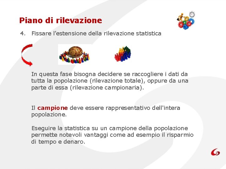 Piano di rilevazione 4. Fissare l’estensione della rilevazione statistica In questa fase bisogna decidere