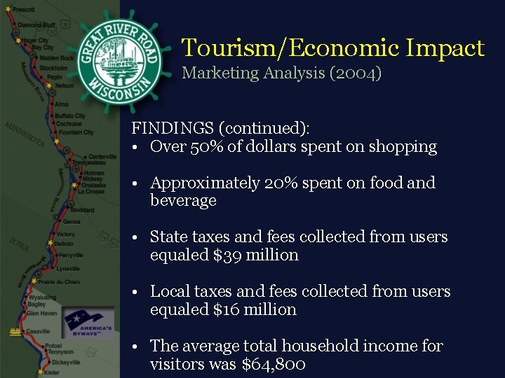Tourism/Economic Impact Marketing Analysis (2004) FINDINGS (continued): • Over 50% of dollars spent on