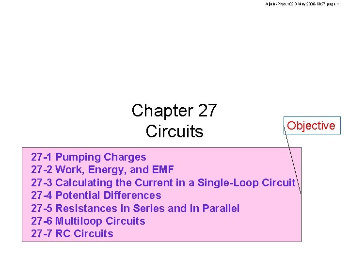 Aljalal-Phys. 102 -3 May 2008 -Ch 27 -page 1 Chapter 27 Circuits Objective 27